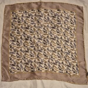 Source Unknown Taupe and Cream Pocket Square with Airplane Print